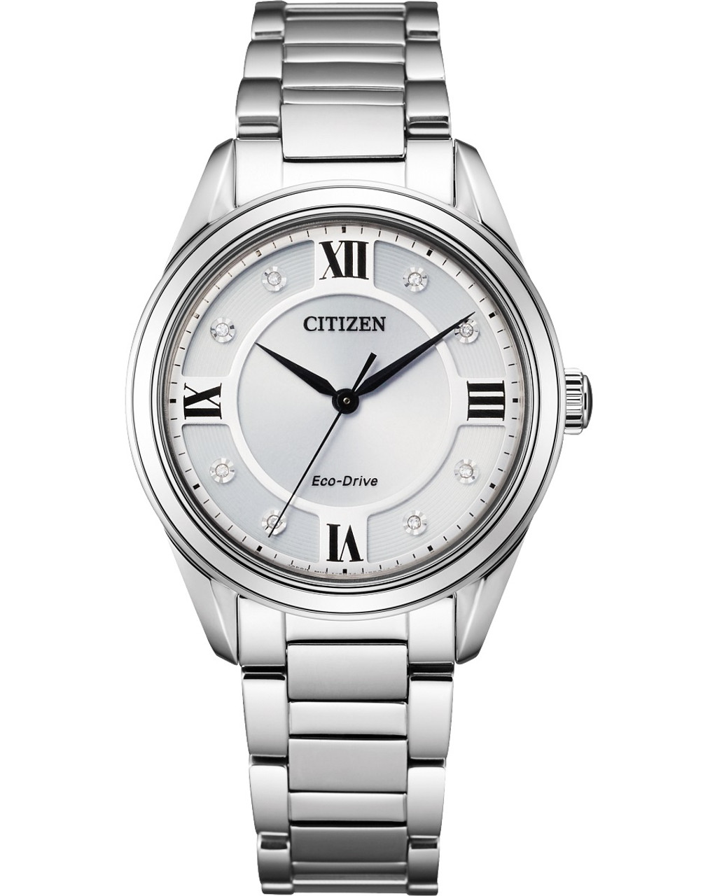 Citizen Eco Drive Women's Arezzo Diamond Silver Dial Stainless Steel  Bracelet Watch EM0870-58A