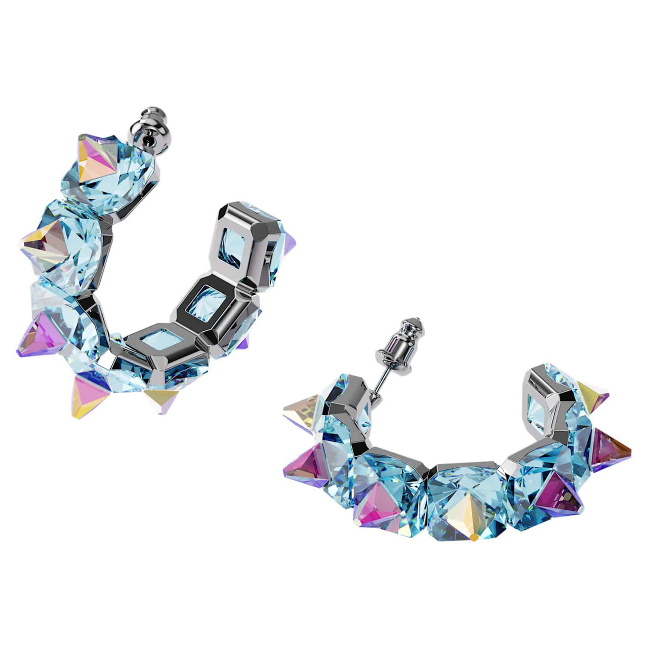 Ortyx Hoop Earrings Pyramid Cut, Blue, Rhodium Plated 5600894