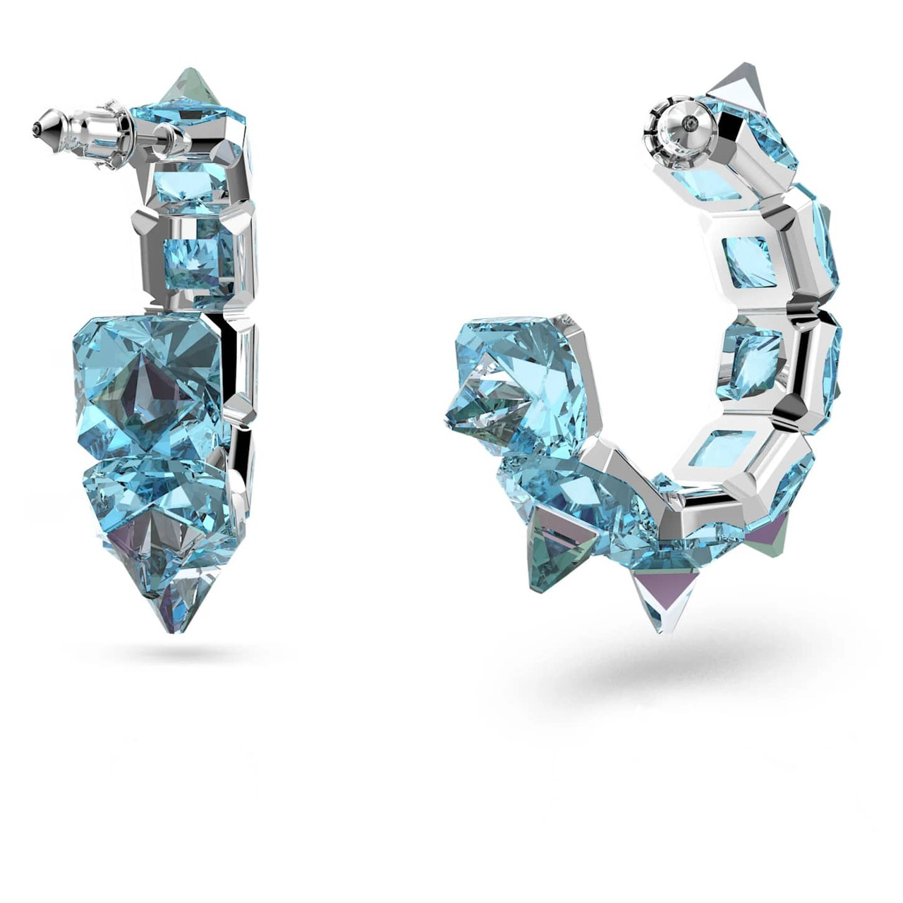 Ortyx Hoop Earrings Pyramid Cut, Blue, Rhodium Plated 5600894