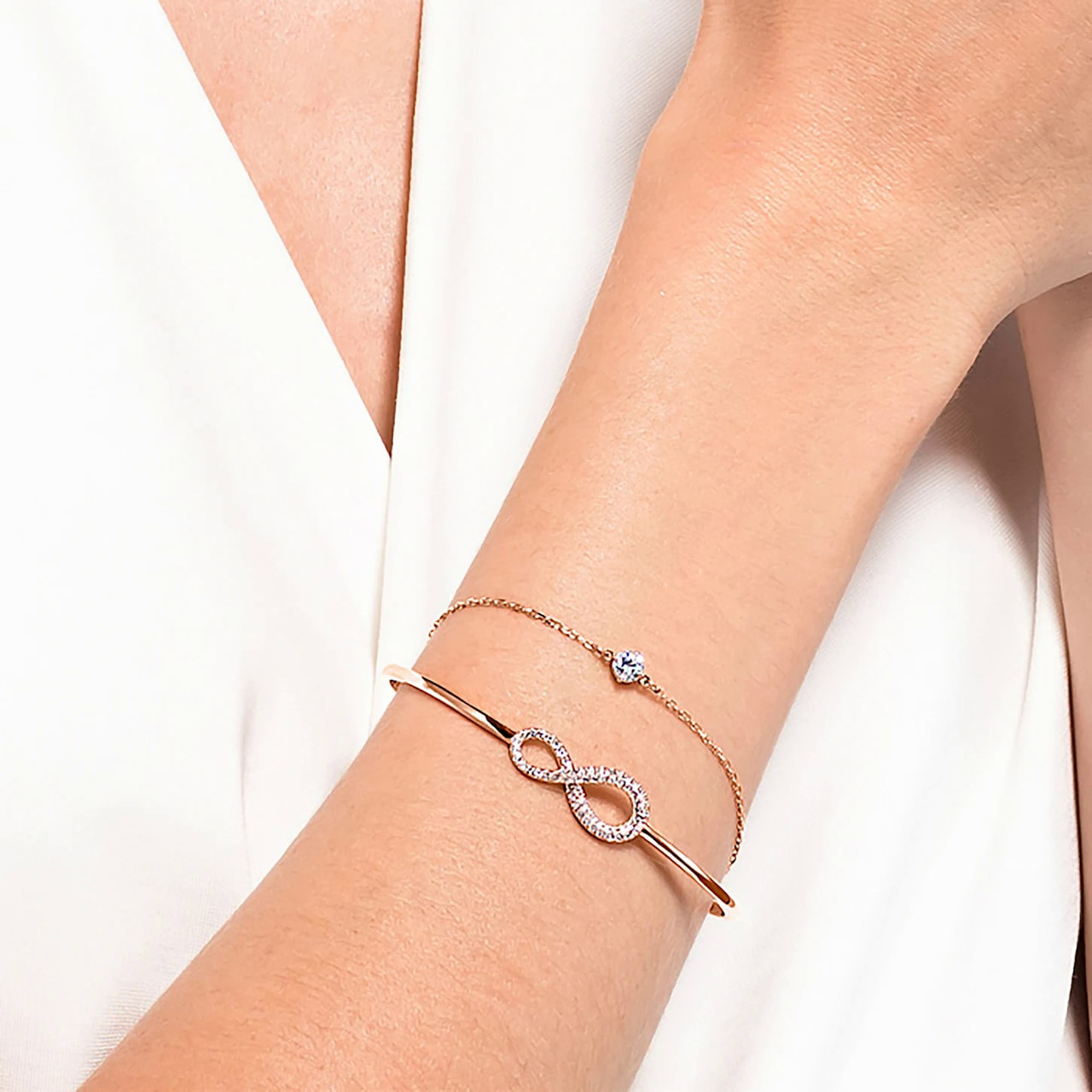 Swarovski Infinity Bangle, White, Rose Gold-Tone Plated