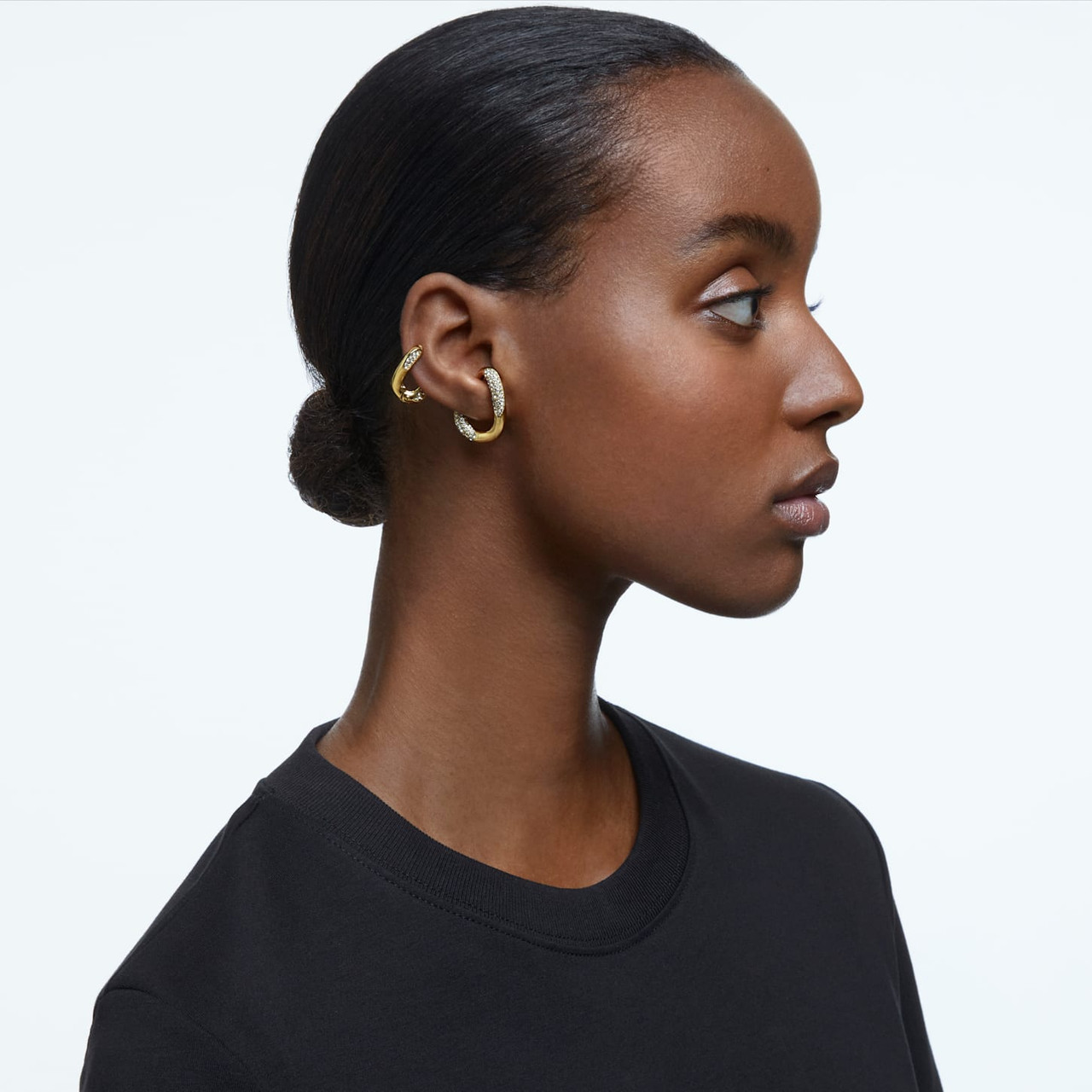 Dextera Ear Cuff Set (2), Asymmetrical, White, Gold-Tone Plated