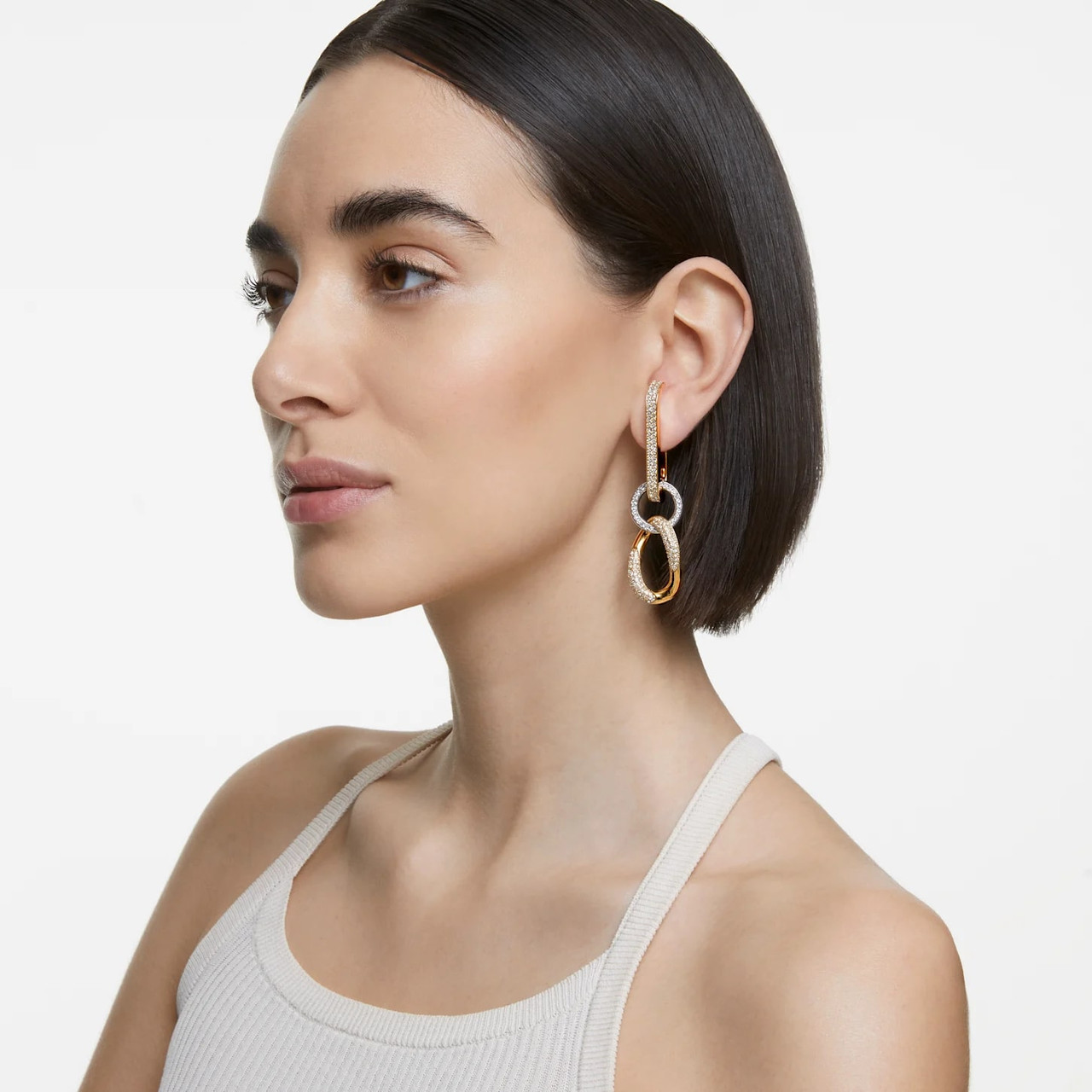 Dextera Drop Earrings, White, Gold-Tone Plated 5613385 | Swarovski 