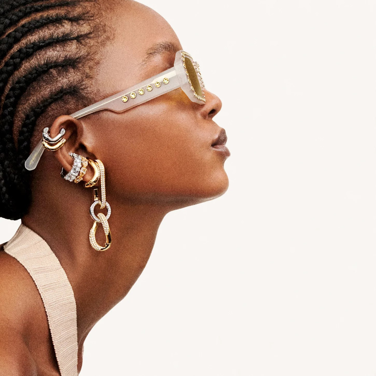 Dextera Drop Earrings, White, Gold-Tone Plated 5613385 | Swarovski 