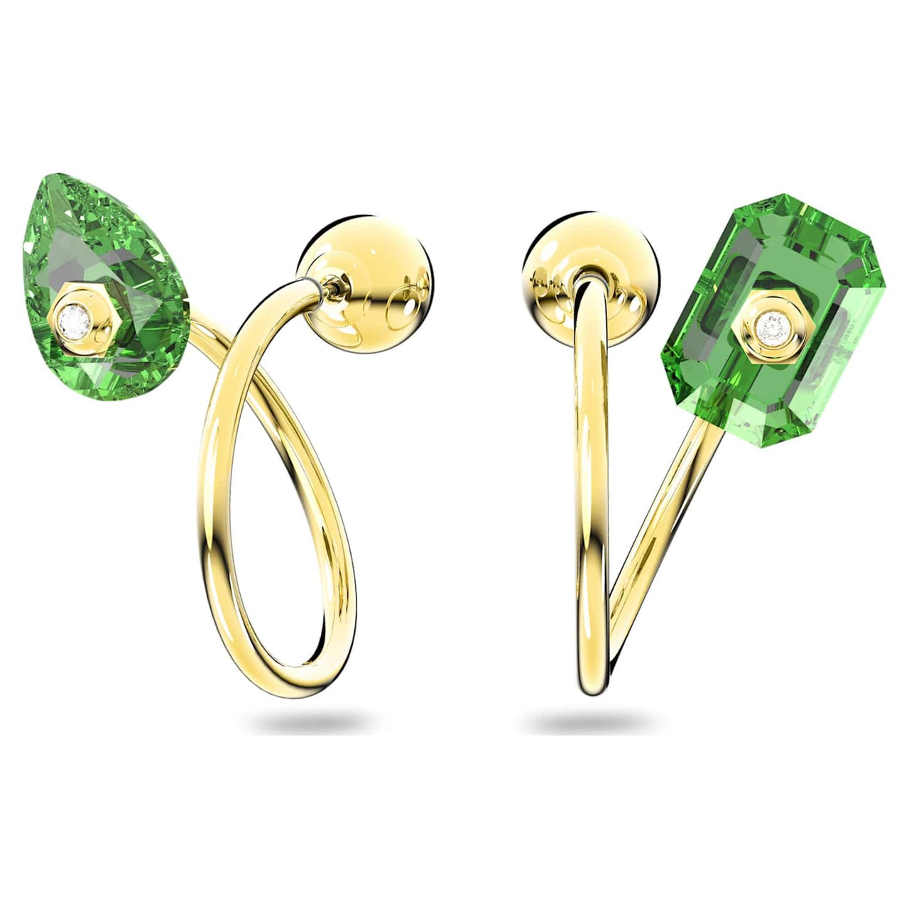 Numina Drop Earrings Asymmetrical, Medium, Green, Gold-Tone Plated
