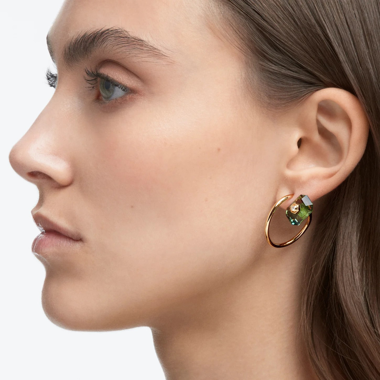 Numina Drop Earrings Asymmetrical, Medium, Green, Gold-Tone Plated