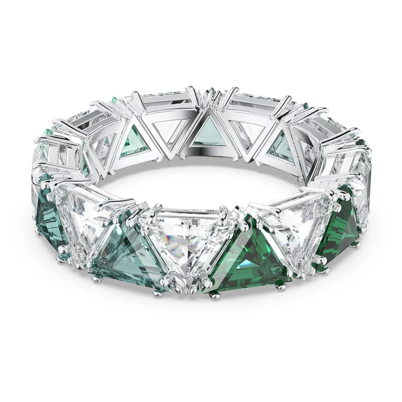 Swarovski Millenia Cocktail Ring Triangle Cut Crystals, Green, Rhodium  Plated 5600760 (Size 7/M/55)