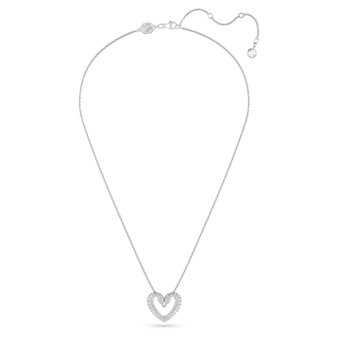 Swarovski Crystal Una Pendant, Heart, Small, White, Rhodium Plated