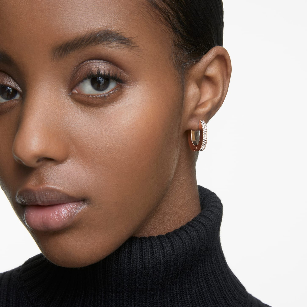 Dextera Hoop Earrings Octagon, Pavé, Small, White, Rose Gold-Tone ...