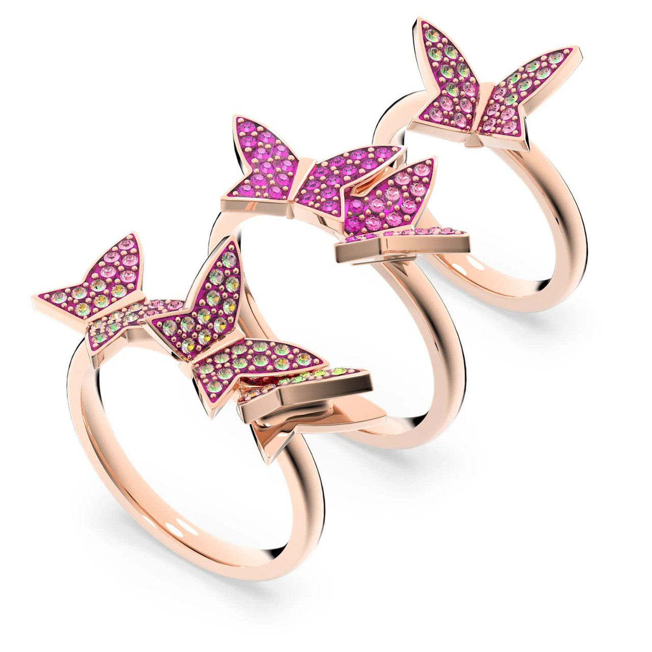 スワロフスキー Lilia リングセット 蝶 チョウ Swarovski Lilia Ring Set (3), Butterfly, Pink, Rose-Gold Tone