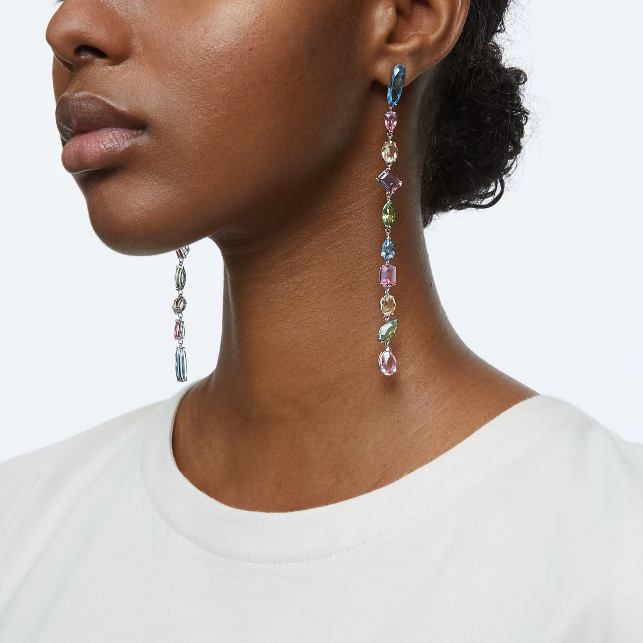 【Swarovski】 Gema 5639328 5600979 Gema Drop Earrings Asymmetrical, Extra Long, Multicolored