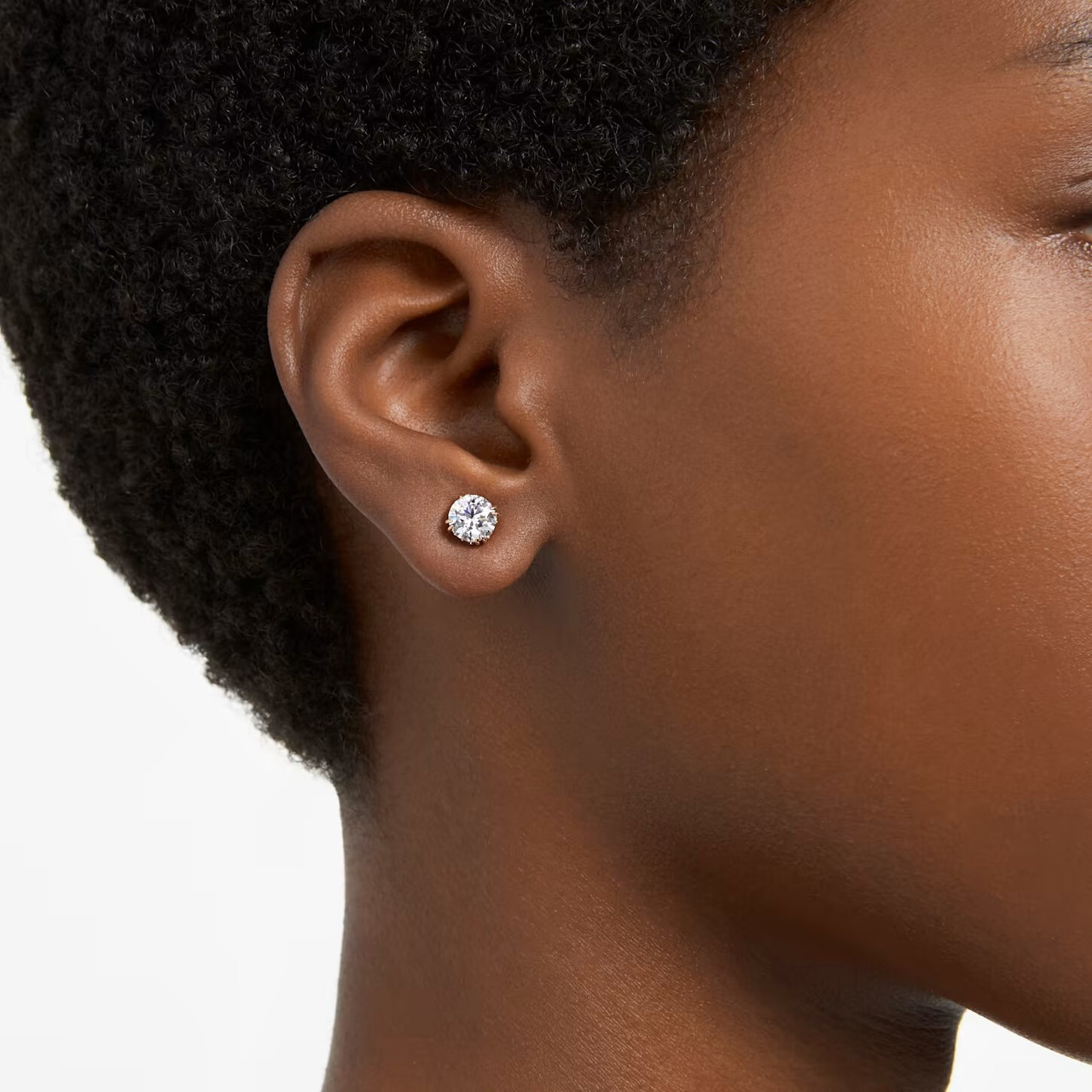 Stilla Stud Earrings, Round Cut, White, Rose Gold-Tone