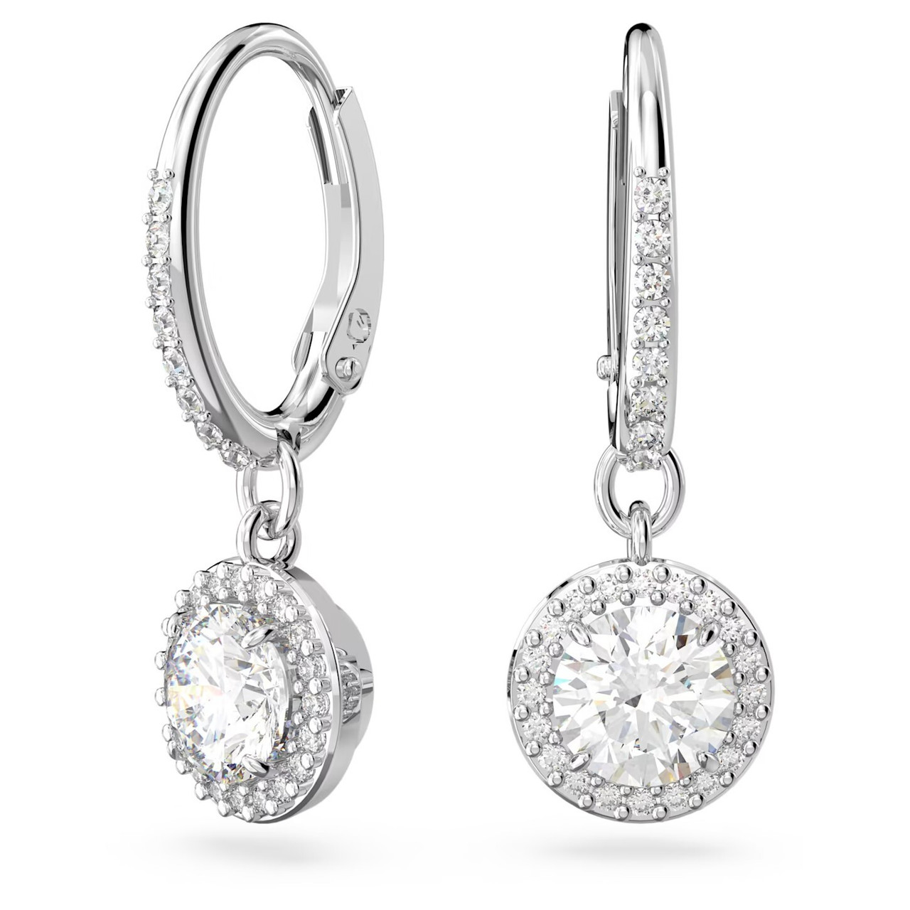 ピアス SWAROVSKI Una rhodium drop earrings 5636270 Una Drop Earrings, Round Cut, Pavé, White, Rhodium Plated
