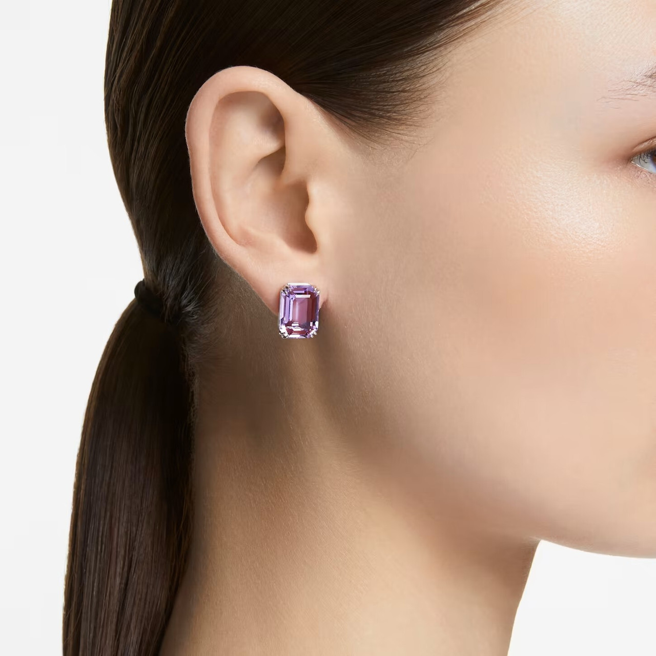 【SWAROVSKI】5638493 Millenia ピアス Millenia Stud Earrings, Octagon Cut, Purple, Rhodium Plated