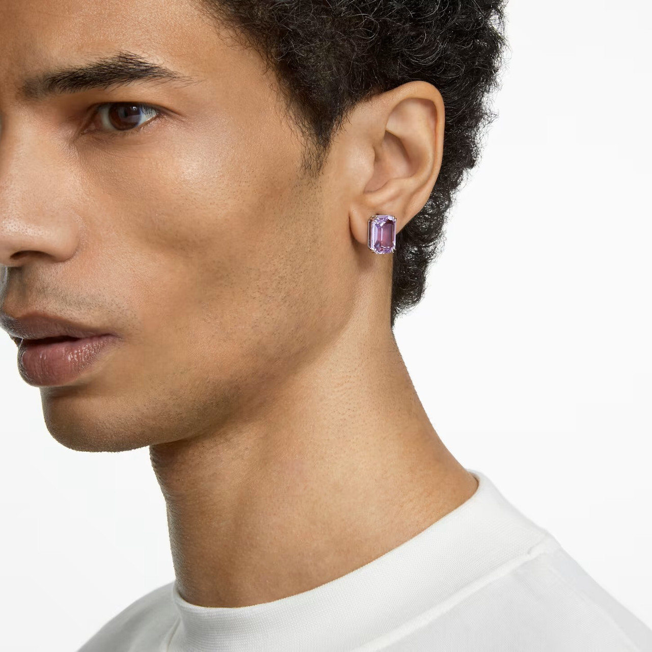 Millenia Stud Earrings, Octagon Cut, Purple, Rhodium Plated 