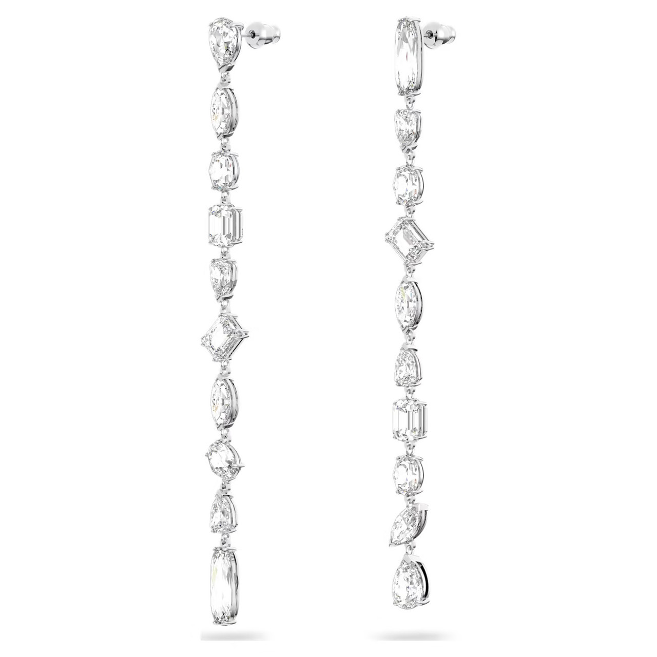 Gema Drop Earrings, Asymmetrical Design, Mixed Cuts, Extra Long, White ...