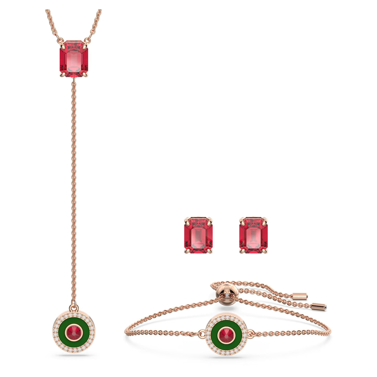 アクセサリー alea Alea Necklace, Bracelet and Earrings Set, Multicolored, Rose Gold