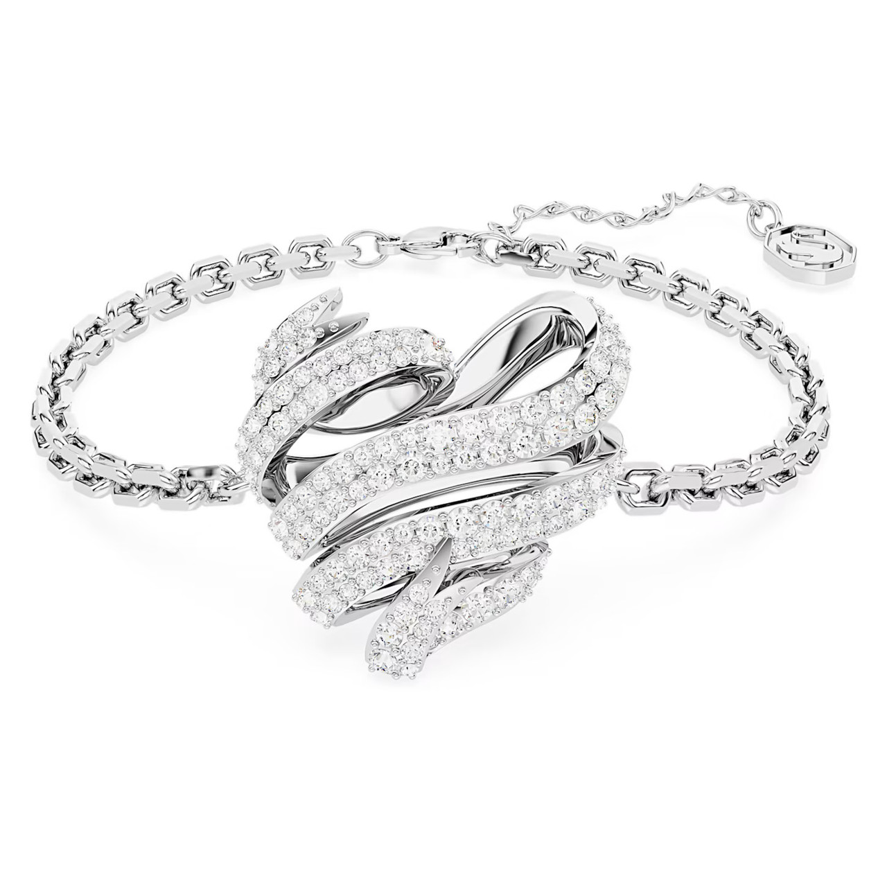 Swarovski Infinity bracelet, Infinity and heart, White, Rhodium plated