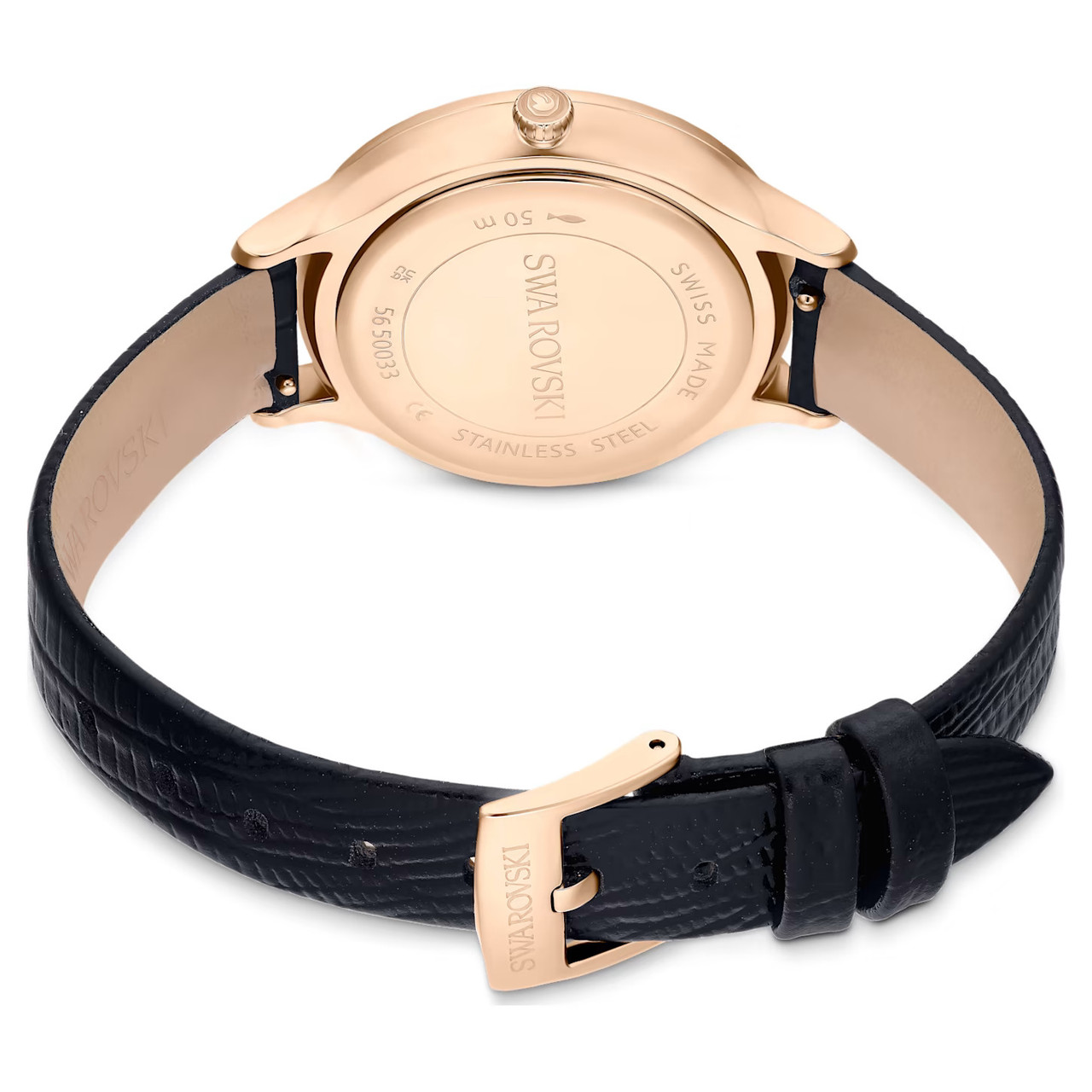 Swarovski Octea Nova Watch, Swiss Made, Leather Strap, Black, Rose Gold ...
