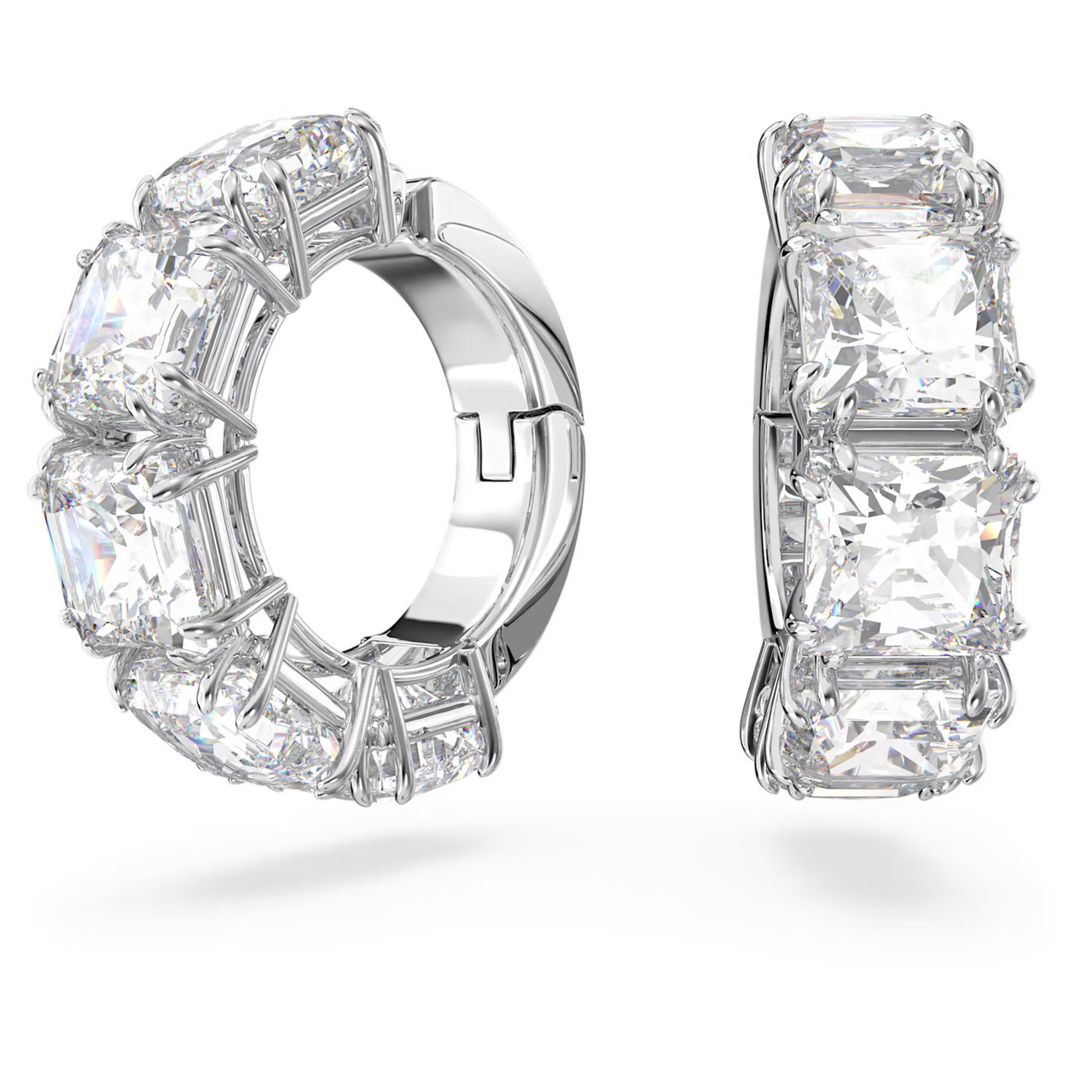 Millenia Clip Earrings, Square Cut, White, Rhodium Plated 5654557