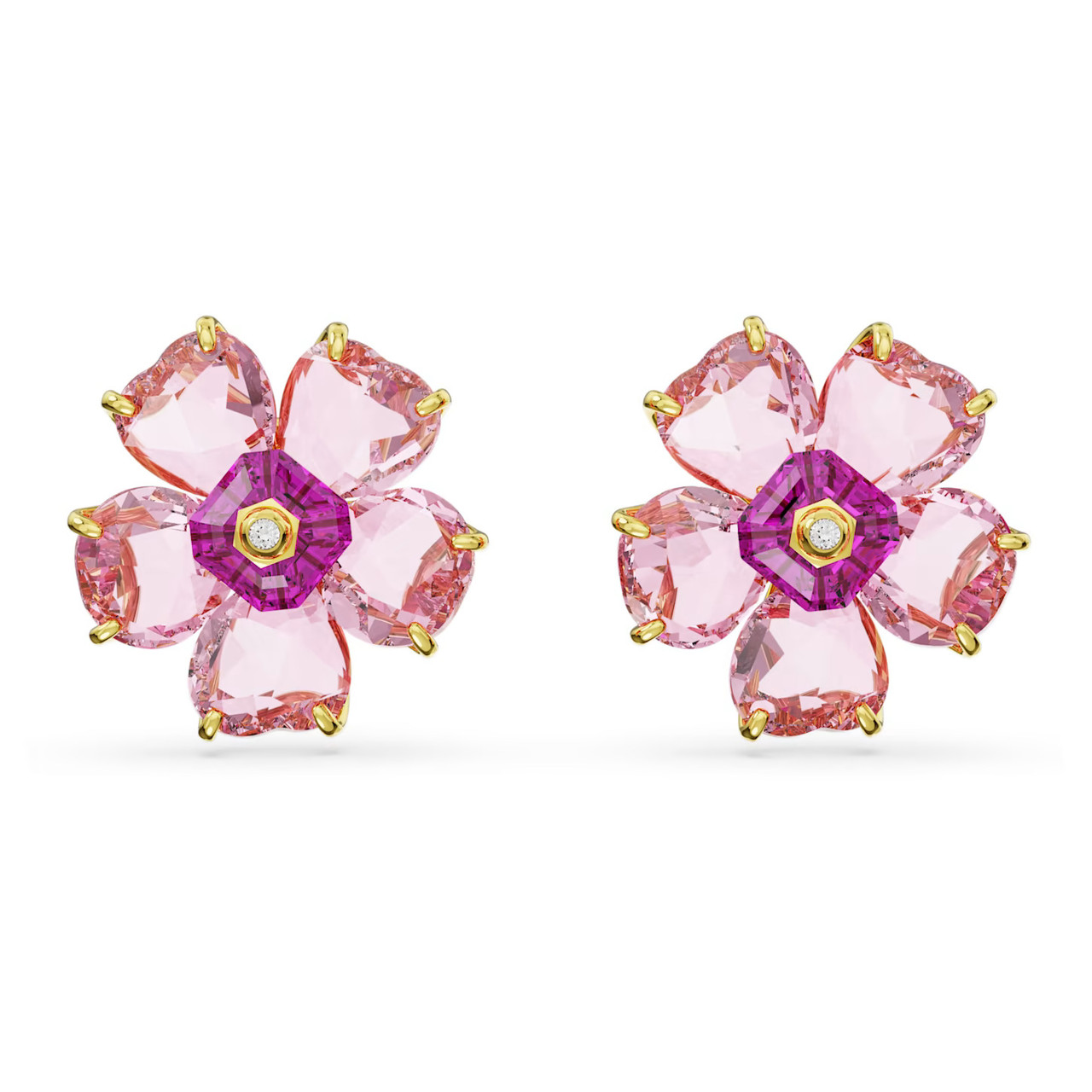 Idyllia Stud Earrings, Flower, Pink, Gold-Tone Plated 5650563
