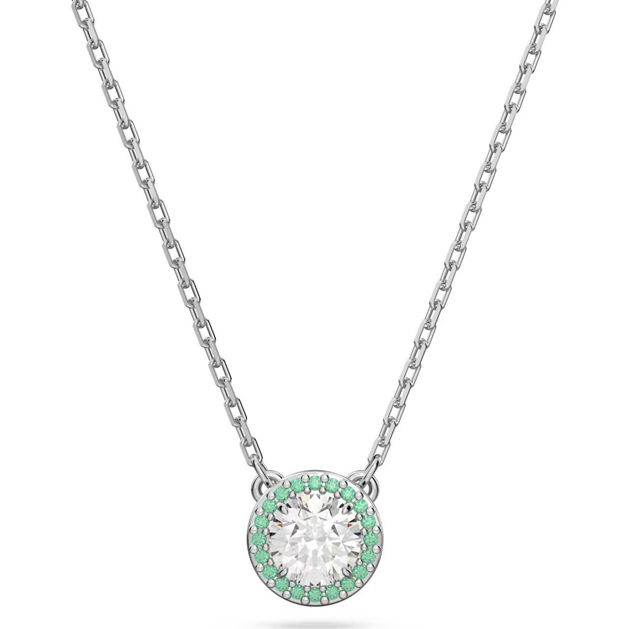 Constella Pendant, Round Cut, Pavé, Green, Rhodium Plated 5639756 |  Swarovski