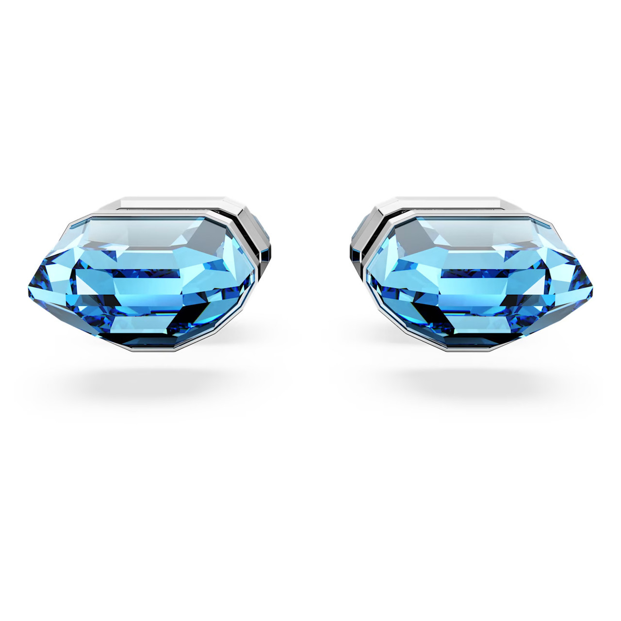 Lucent Stud Earrings, Blue, Rhodium Plated 5626606 | Swarovski