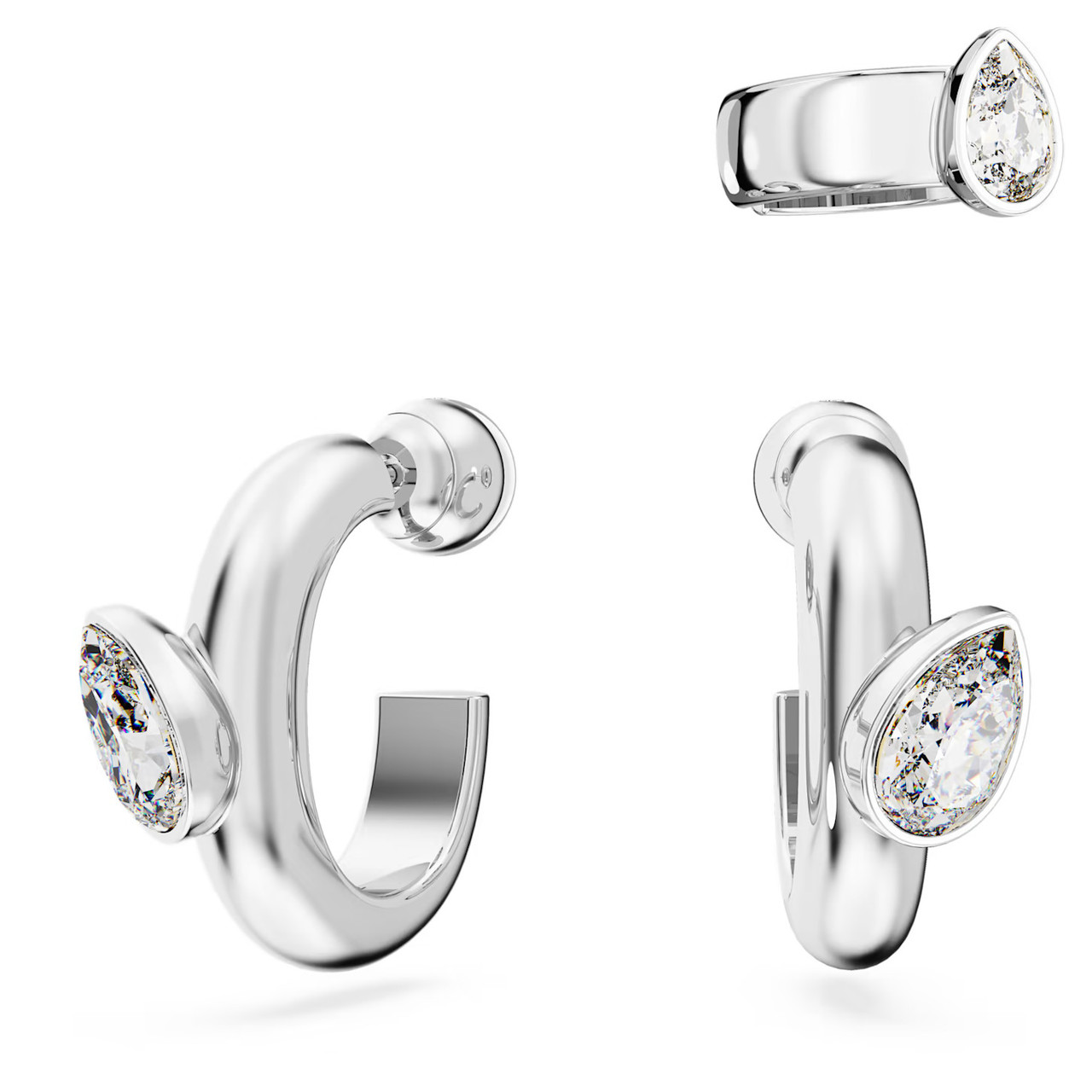 SWAROVSKI Dextera フープピアス&イヤーカフ 3点set 5671192 Dextera Hoop Earrings with Ear Cuff Set (3), Pear Cut, White