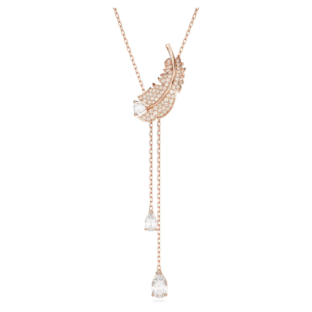 Nice Y Pendant, Feather, White, Rose Gold-Tone Plated 5663485 | Swarovski