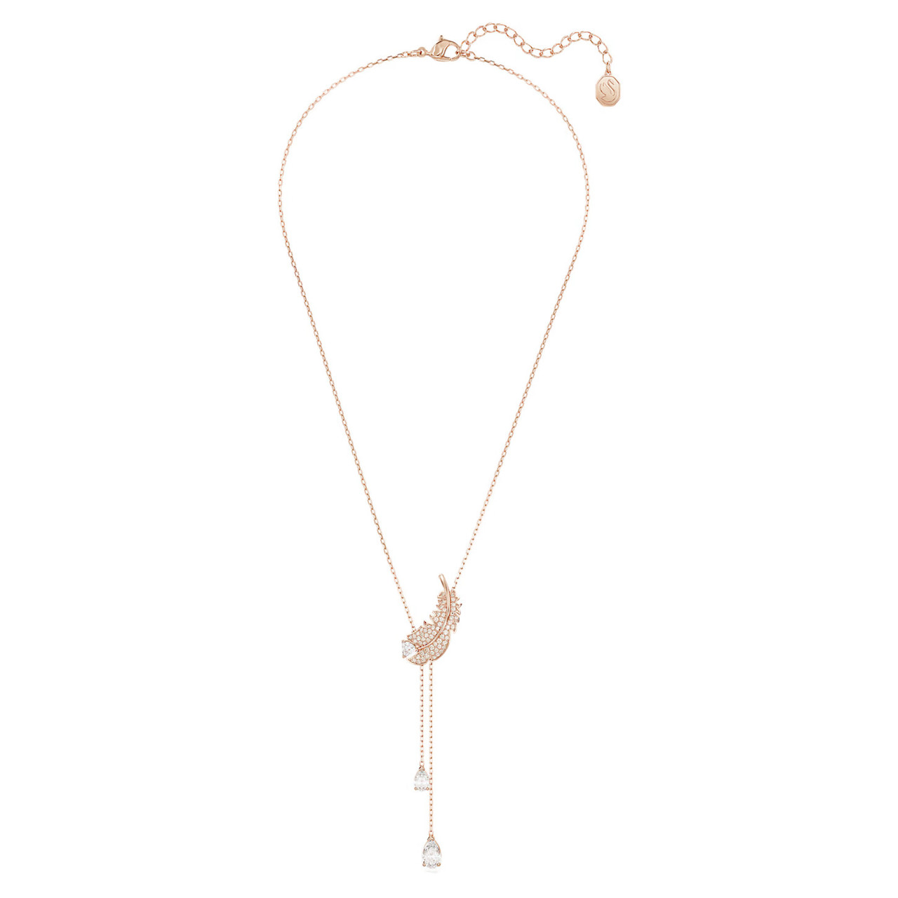 Nice Y Pendant, Feather, White, Rose Gold-Tone Plated 5663485