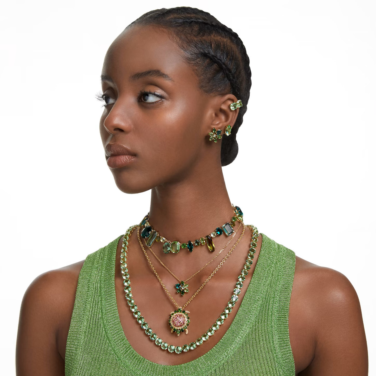 Gema Necklace, Mixed Cuts, Green, Gold-Tone Plated 5657388