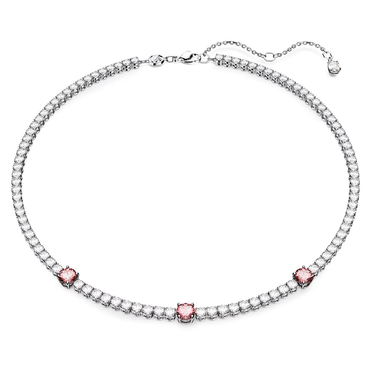 Matrix Tennis Necklace, Mixed Cuts, Pink, Rhodium Plated 5666165 | Swarovski