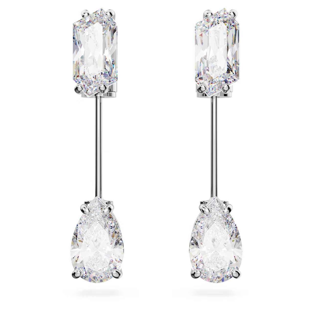 Mesmera Bar Earrings, Mixed Cuts, White, Rhodium Plated