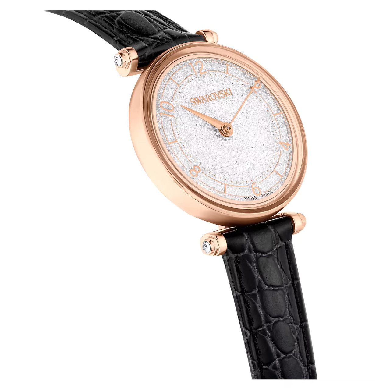 Crystalline Wonder Watch, Swiss Made, Leather Strap, Black 