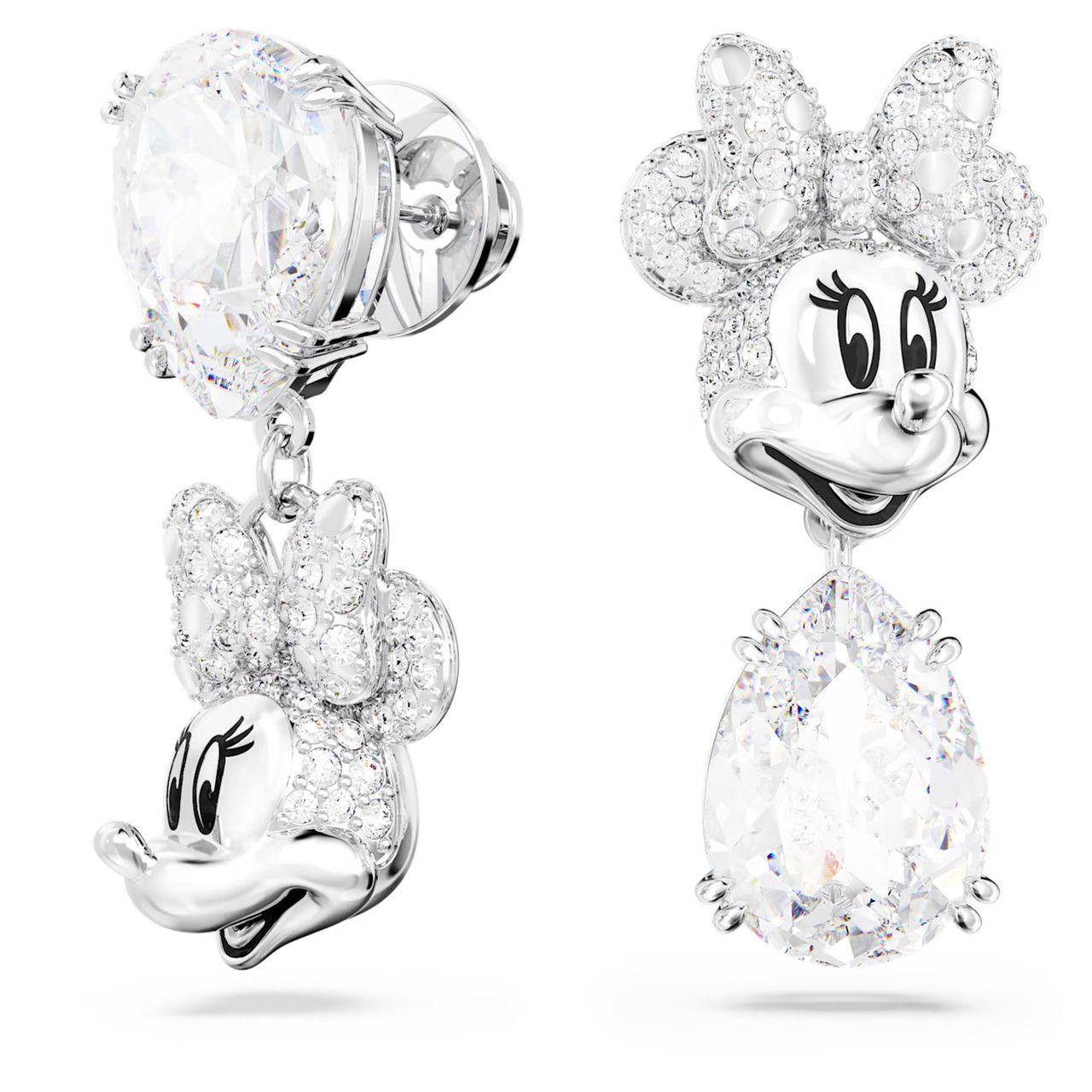 Disney100 Disney Minnie Mouse Drop Earrings, Asymmetrical Design, White,  Rhodium Plated 5668779 | Swarovski