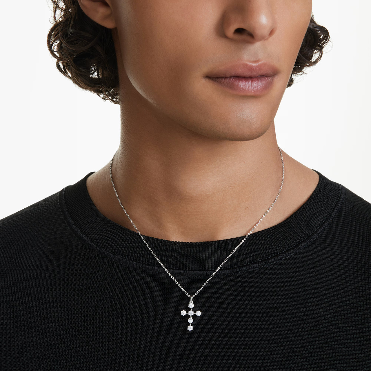 Insigne Pendant, Round Cut, Cross, White, Rhodium Plated 5675576