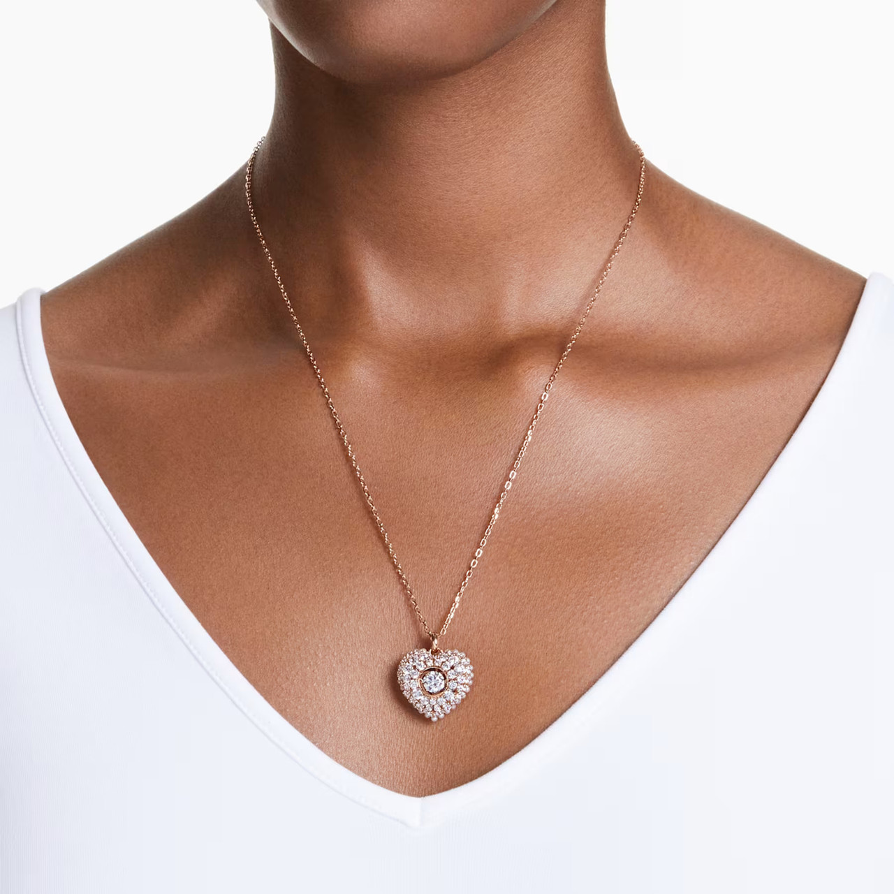 Idyllia Pendant Heart, White, Rose Gold-Tone Plated 5680402