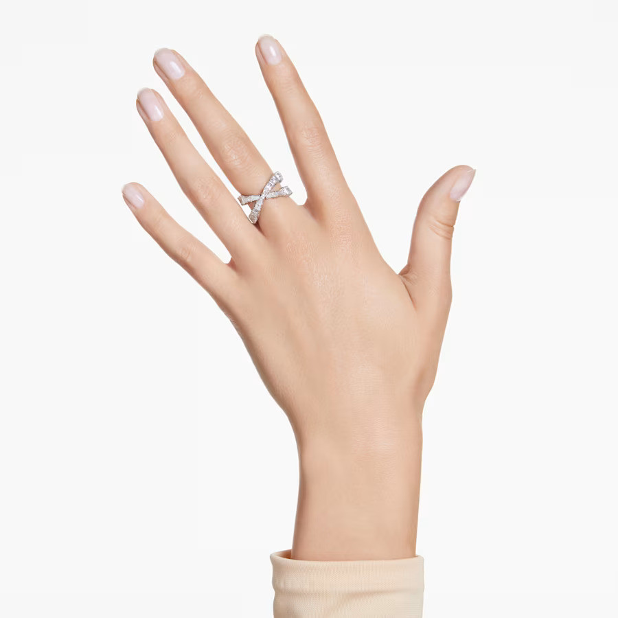 Hyperbola Ring, Infinity, White, Silver-Tone Finish Size 55