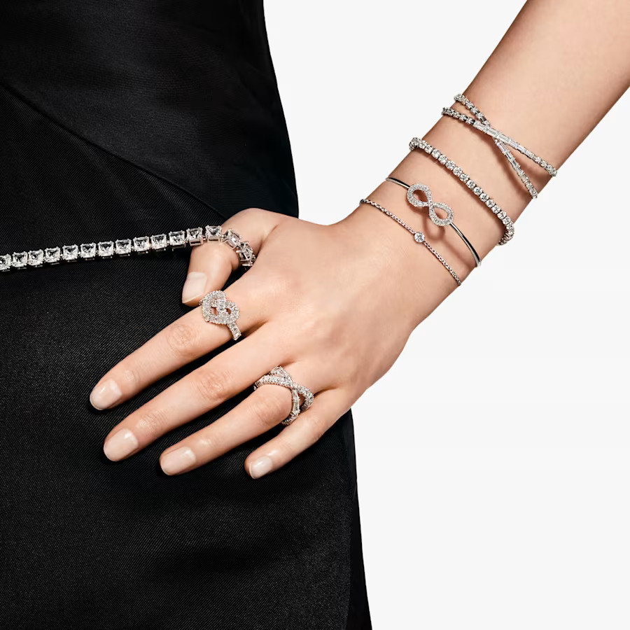 Hyperbola Ring, Infinity, White, Silver-Tone Finish Size 55