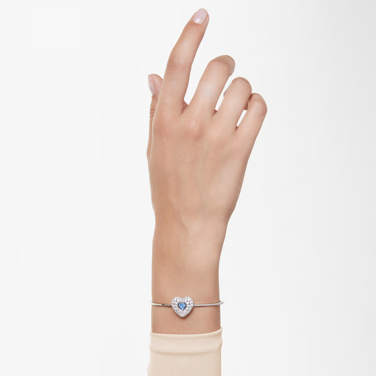 Idyllia Bangle, Heart, Blue, Rhodium Plated 5680393 | Swarovski