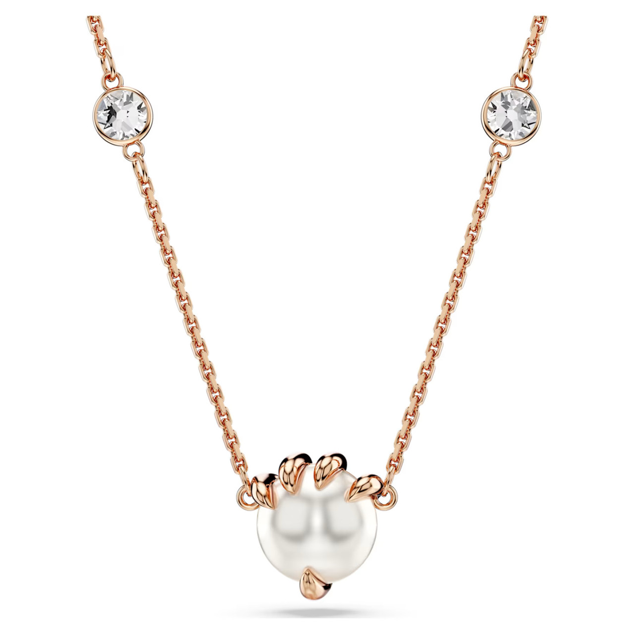 Dragon & Phoenix Pendant, Crystal Pearls, Dragon's Claw, White
