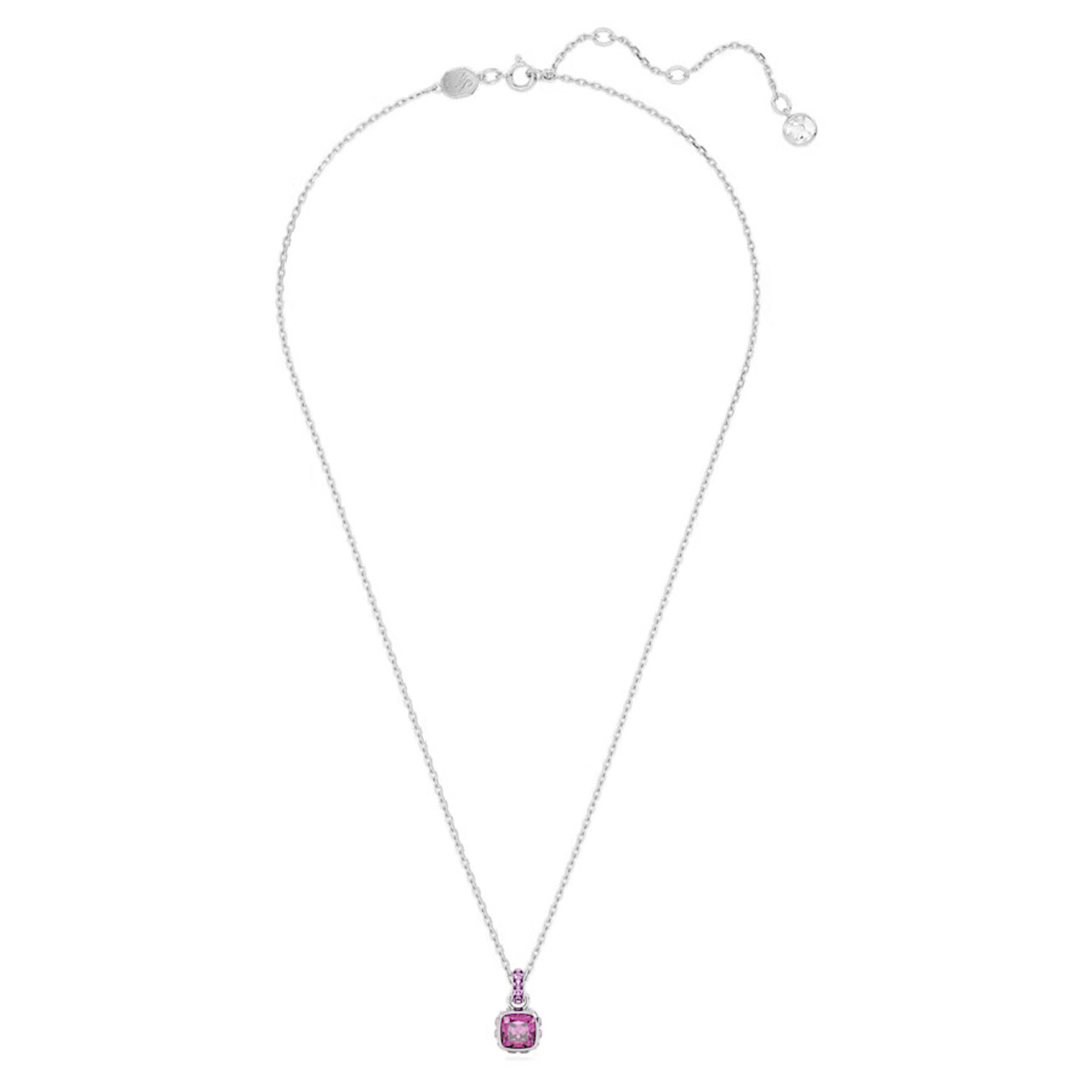 ★SWAROVSKI★ Birthstone Pink Necklace 5651708 (February) Birthstone Pendant, Square Cut, February, Pink, Rhodium