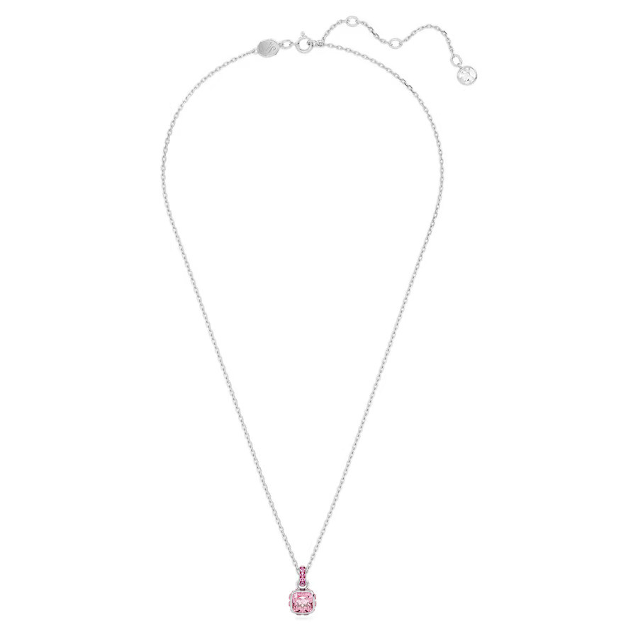 Birthstone Pendant, Square Cut, October, Pink, Rhodium Plated 
