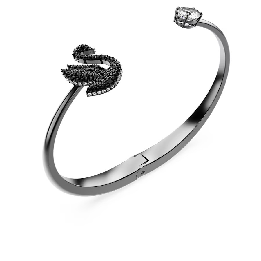 Swan Bangle, Swan, Black, Ruthenium Plated 5688746 ( Size M