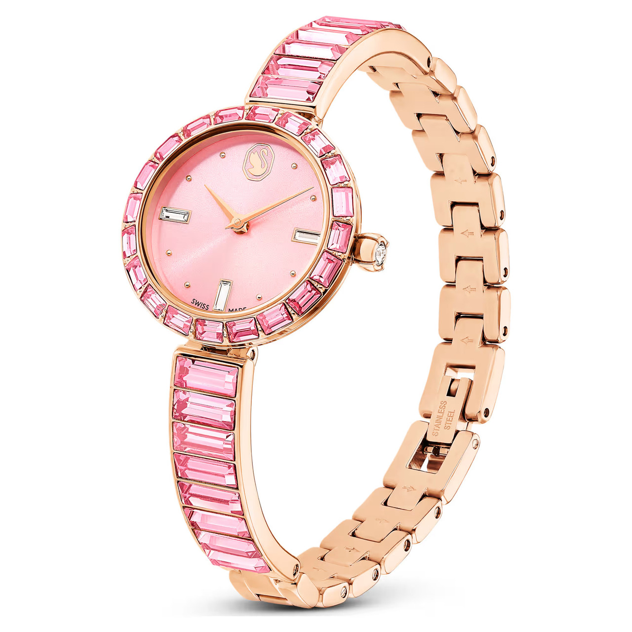 Matrix Bangle Watch, Swiss Made, Crystal Bracelet, Pink, Rose Gold