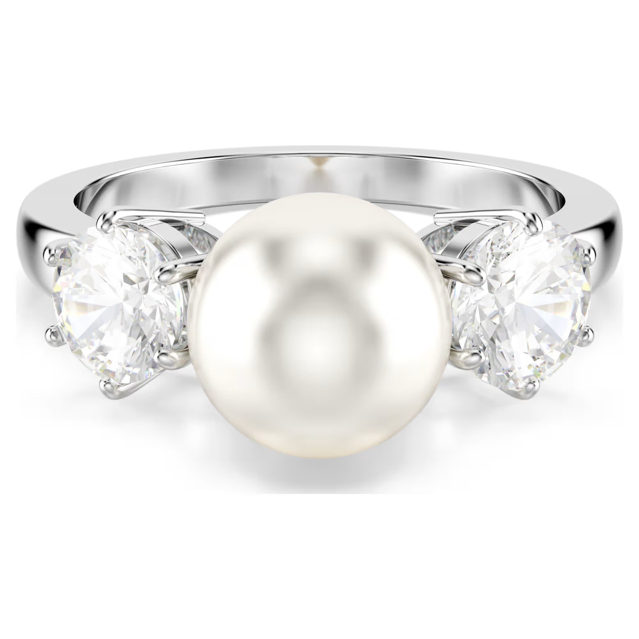 Matrix Cocktail Ring, Crystal Pearl, Round Cut, White, Rhodium