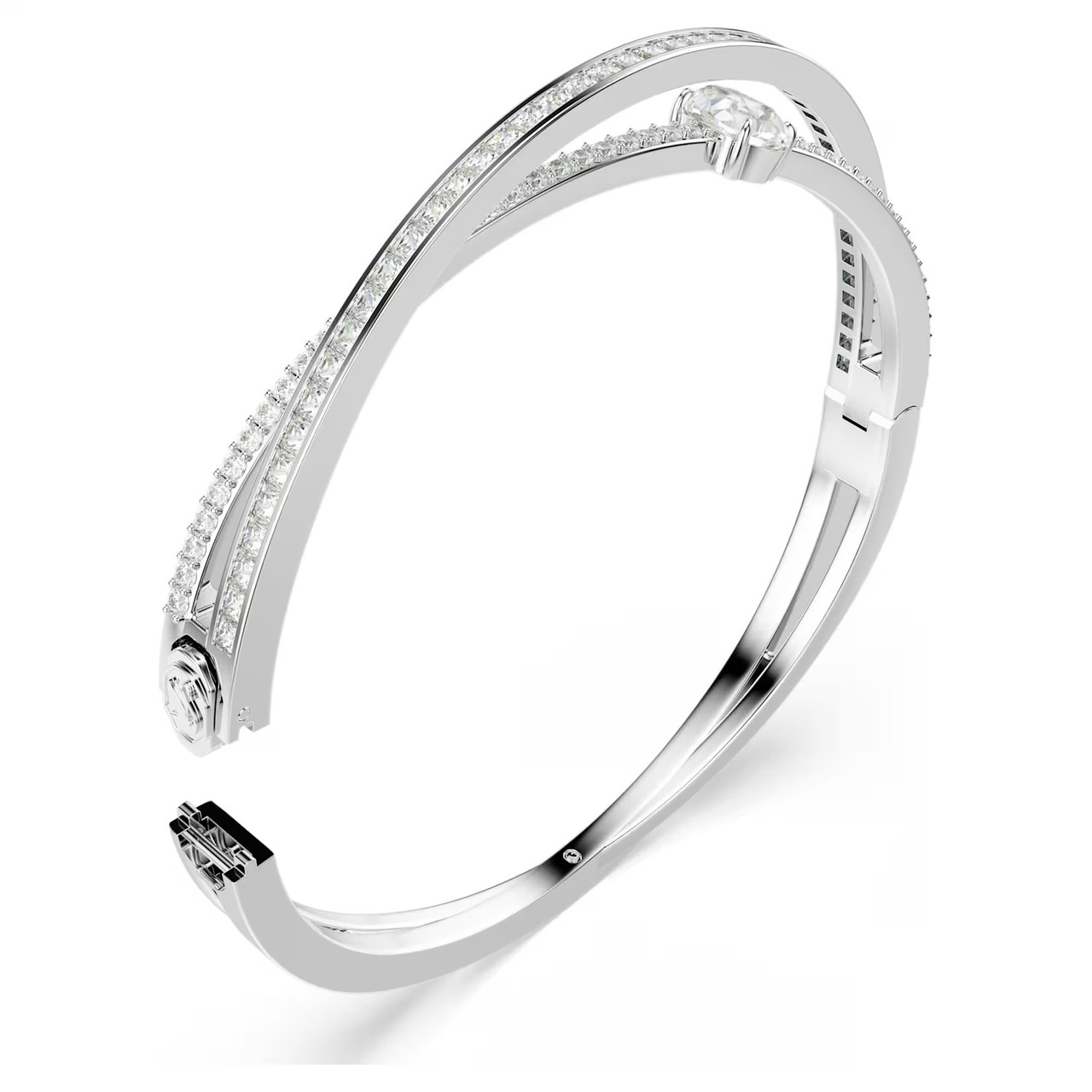 SWAROVSKI| (Hyperbola Bangle - Size M (5691225)) Hyperbola Bangle, Mixed Cuts, White, Rhodium Plated 5691225