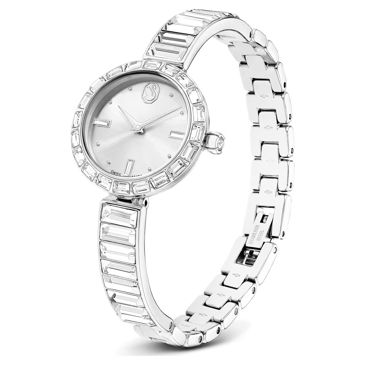 Matrix Bangle Watch, Swiss Made, Crystal Bracelet, Silver Tone ...