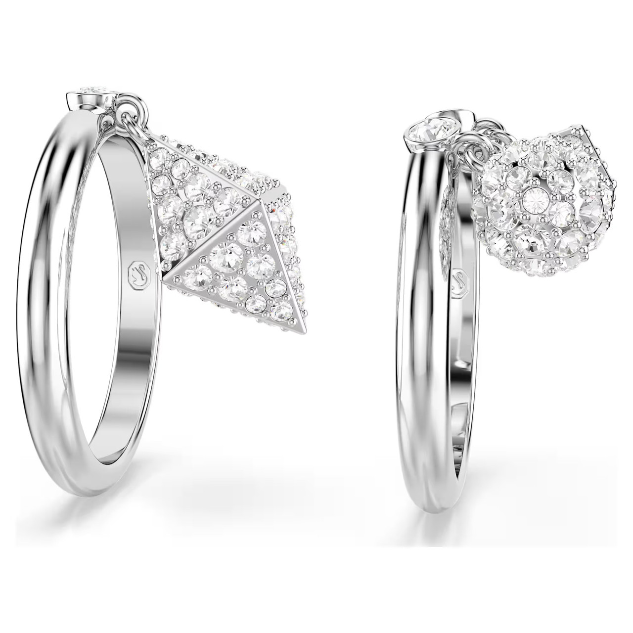 Dextera Ring Set (2), Sphere and Cube, White, Rhodium Plated