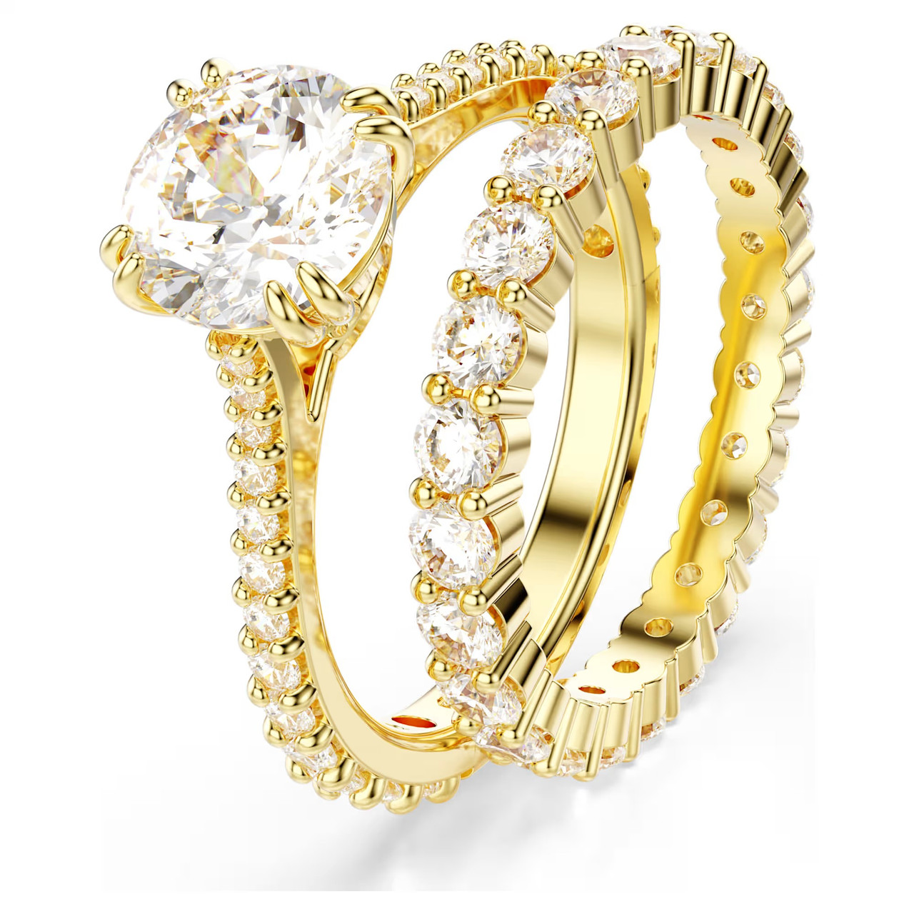 指輪・リング SWAROVSKI Stilla Gold Tone Cocktail Ring58 5693504 Stilla ring, Set (2), Round cut, White, Gold-tone plated