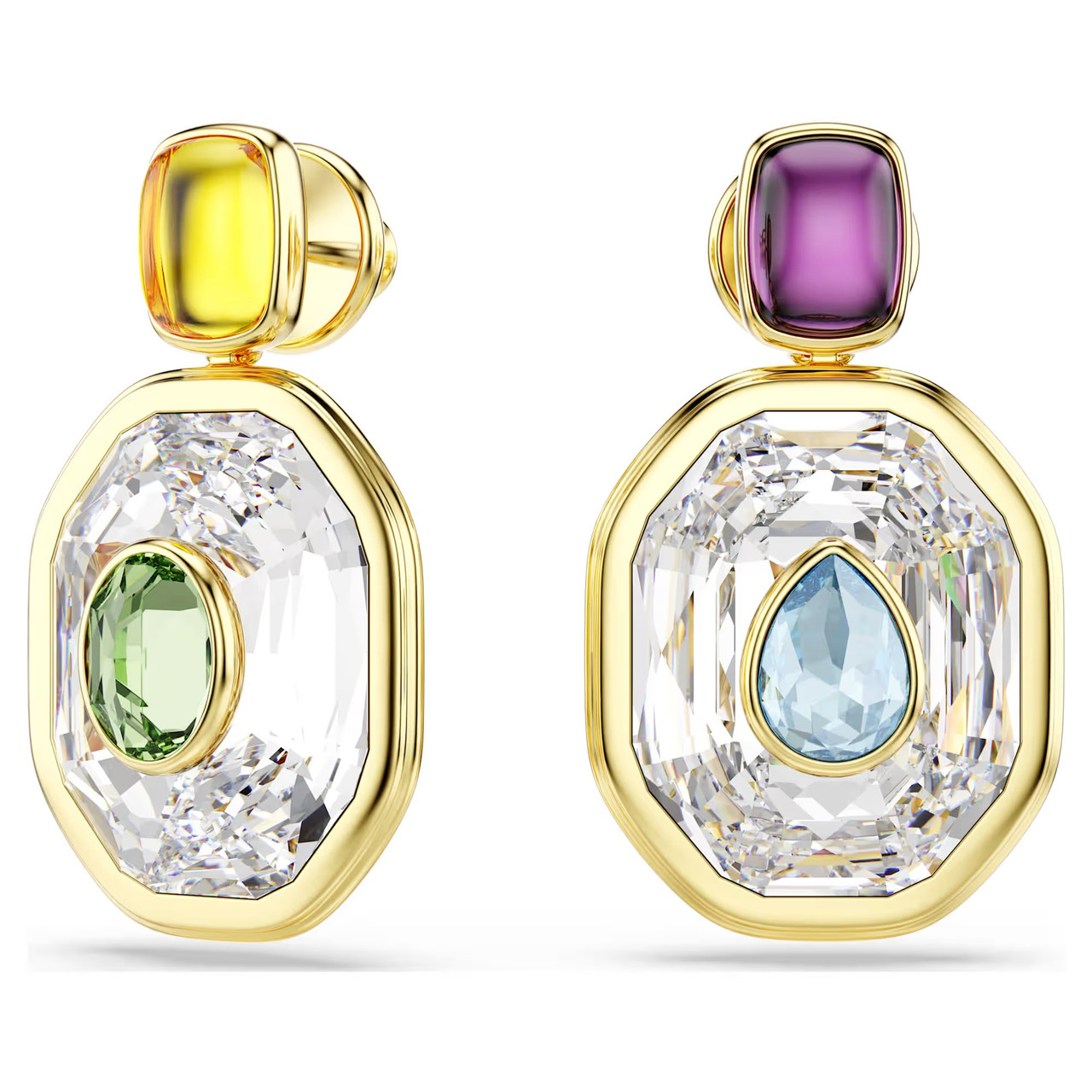 Chroma Drop Earrings, Asymmetrical Design, Octagon Cut, Multicolored ...